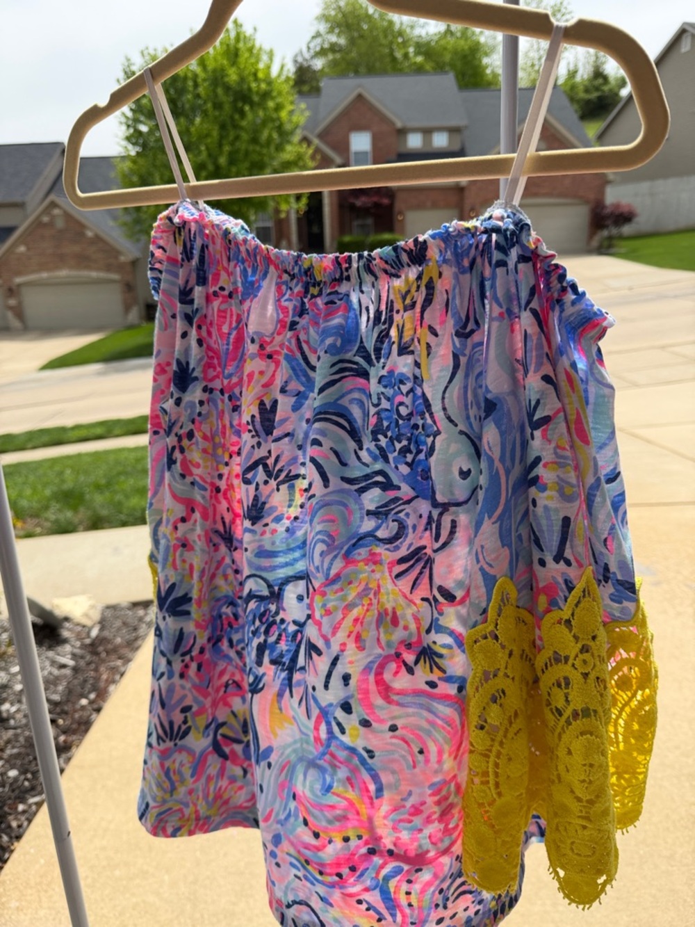 Lilly Pulitzer Multicolor Watercolor Print Camisole with Yellow Lace Trim